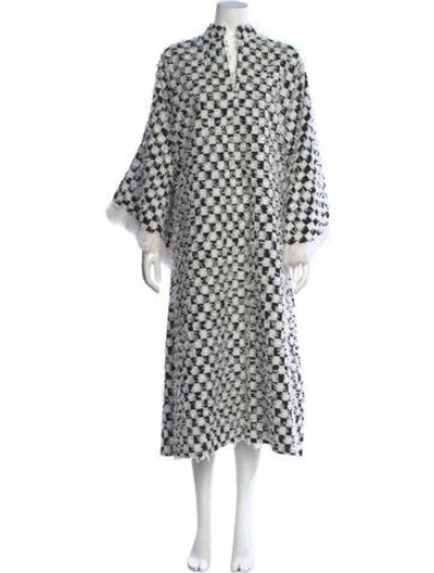 Pre-owned La Vie Style House Plaid Print Long Dress In White
