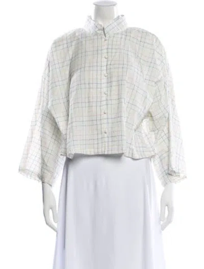 Pre-owned La Vie Style House Plaid Print Long Sleeve Button-up Top W/ Tags In White
