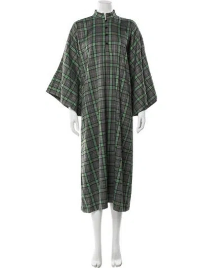 Pre-owned La Vie Style House Plaid Print Midi Length Dress In Green
