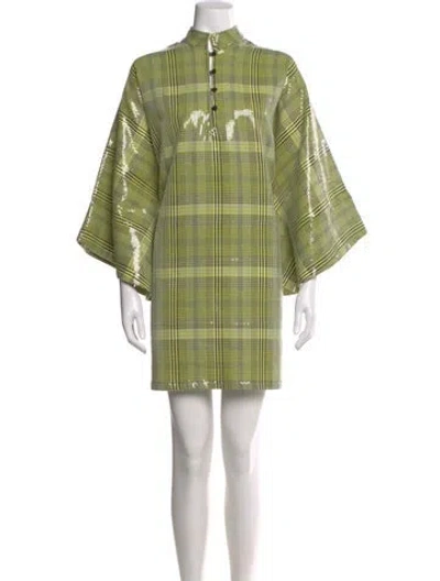 Pre-owned La Vie Style House Plaid Print Mini Dress In Yellow