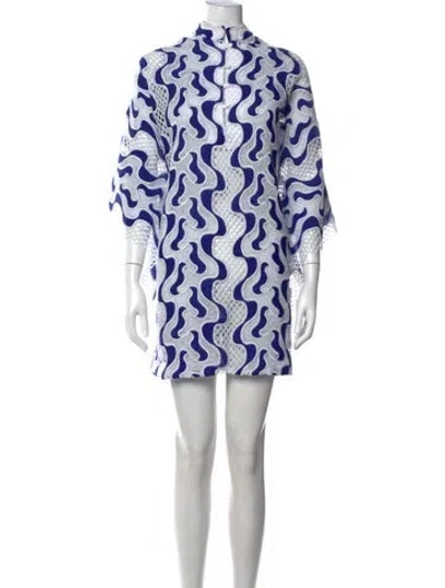 Pre-owned La Vie Style House Printed Mini Dress In Blue/white