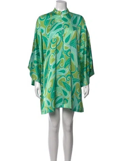Pre-owned La Vie Style House Printed Mini Dress In Green