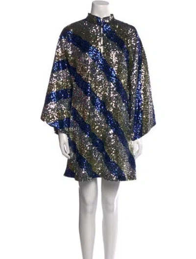 Pre-owned La Vie Style House Printed Mini Dress W/ Tags In Blue