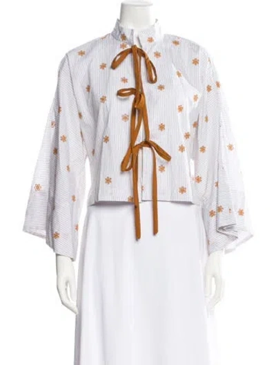 Pre-owned La Vie Style House Printed Three-quarter Sleeve Crop Top In White