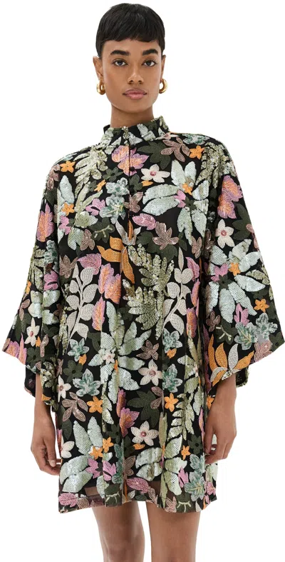 La Vie Style House Safari Floral Mini Caftan Black Multi