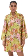 La Vie Style House Scattered Floral Sequin Mini Caftan Green/pink Multi In Multi