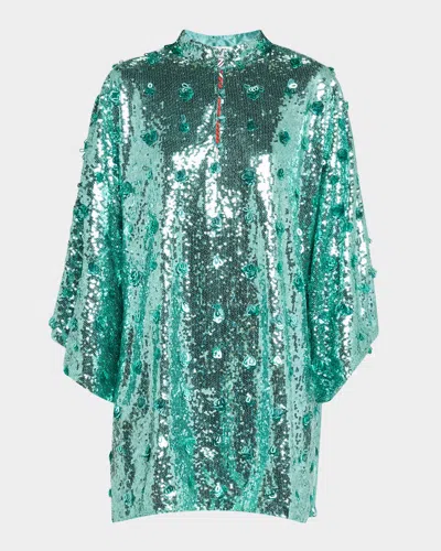 La Vie Style House Sequin Kimono-sleeve Mini Caftan In Blue