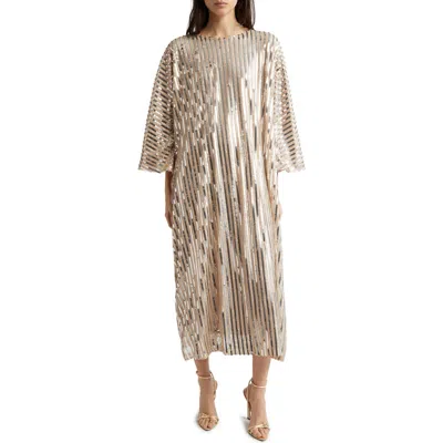 La Vie Style House Sequin Stripe Maxi Dress In Silver