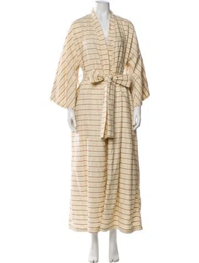 Pre-owned La Vie Style House Striped Embroidered Accent Robe In Neutral