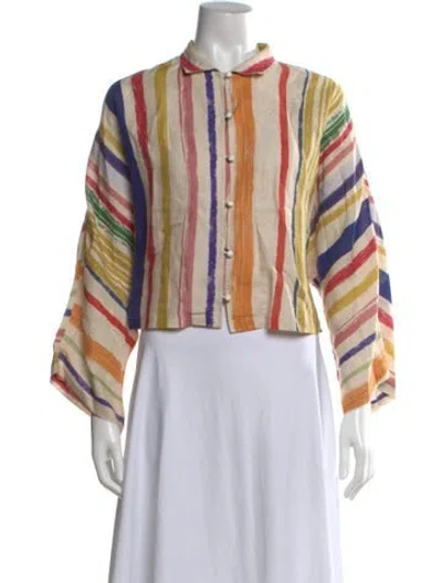 Pre-owned La Vie Style House Striped Long Sleeve Blouse In Neutral