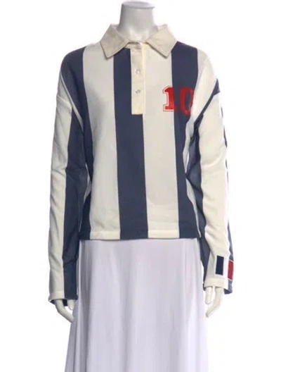 Pre-owned La Vie Style House Striped Long Sleeve Polo W/ Tags In White