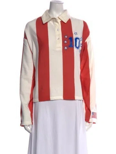 Pre-owned La Vie Style House Striped Long Sleeve Polo In White