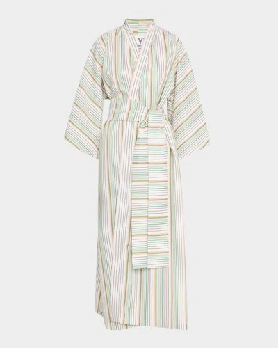 La Vie Style House Striped Maxi Wrap Dress In White