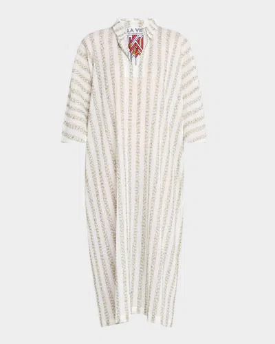 La Vie Style House Textured Striped Everyday Midi Dress In Neutral