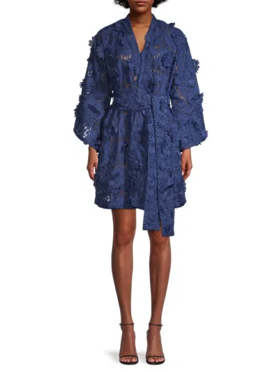 La Vie Style House Women's 3d Lace Mini Wrap Dress In Blue