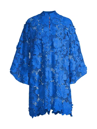 La Vie Style House Women's '60s Floral Lace Mini Caftan In Blue