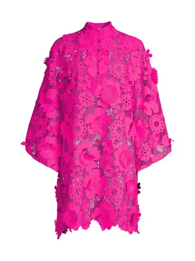 La Vie Style House Women's '60s Floral Lace Mini Caftan In Pink