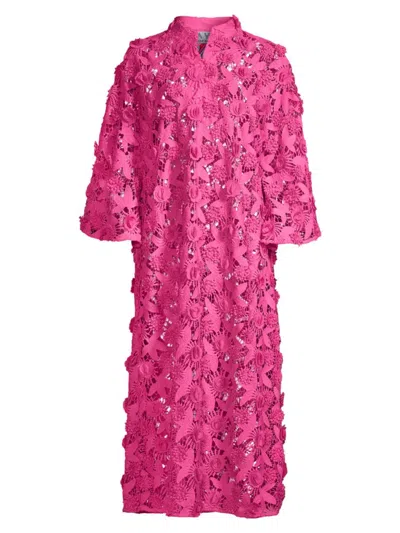 La Vie Style House Women's '70s Floral Lace Maxi Caftan Dress In Pink