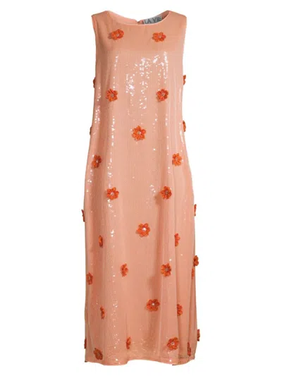 La Vie Style House Women's Floral Appliqué Sequined A-line Dress In Pink