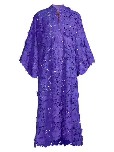 La Vie Style House Women's Guipure Floral Lace Caftan Maxi Dress In Amethyst