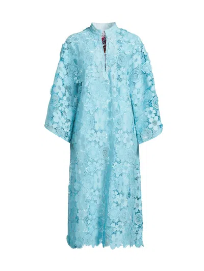 La Vie Style House Women's Mod Floral Lace Caftan In Blue