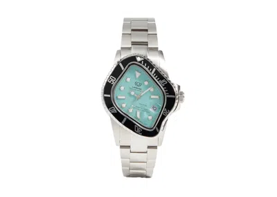 Pre-owned Laarvee Men's  Silver Precision Steel Pea001blkturq Kith Exclusive Colorway Watch In Stainless Steel