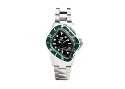 Pre-owned Laarvee Men's  Silver Precision Steel Pea001sblkgrn Watch In Stainless Steel