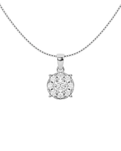 Lab Grown Diamonds 14k 1.50 Ct. Tw. Lab-grown Diamond Cluster Pendant Necklace In Silver