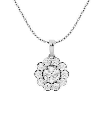 Lab Grown Diamonds 14k 1.50 Ct. Tw. Lab-grown Diamond Halo Pendant In Metallic