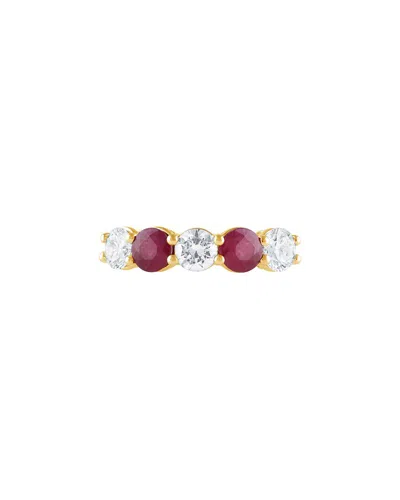 Lab Grown Diamonds 14k 2.00 Ct. Tw. Lab-grown Diamond & Lab-grown Red Ruby 5 Stone Fashion Ring In Metallic