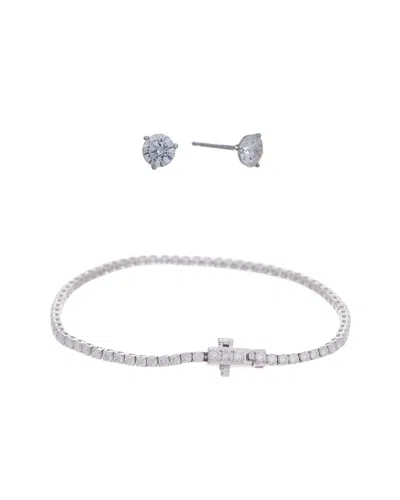 Lab Grown Diamonds 14k 4.00 Ct. Tw. Lab-grown Diamond Studs & Bracelet Set In Metallic