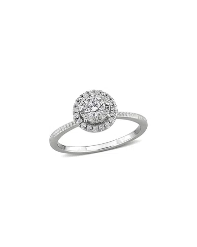 Lab Grown Diamonds Creative Forever 18k 0.37 Ct. Tw. Lab-grown Diamond Halo Ring In Metallic