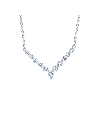 Lab Grown Diamonds Silver 1.01 Ct. Tw. Lab-grown Diamond V Shape Necklace In Blue