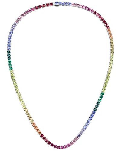 Lab Grown Diamonds Silver 30.00 Ct. Tw. Lab-grown Diamond & Lab-grown Sapphire Tennis Necklace In Multi