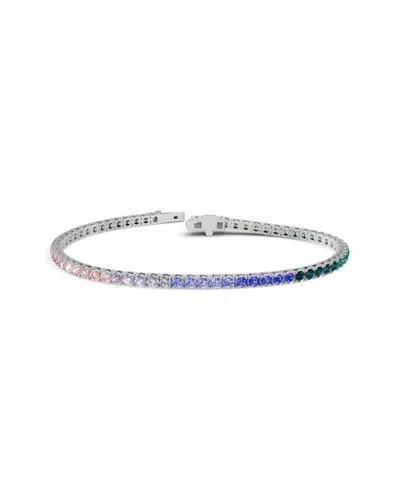 Lab Grown Diamonds Silver 5.00 Ct. Tw. Lab-grown Diamond & Lab-grown Sapphire Tennis Bracelet In Multi