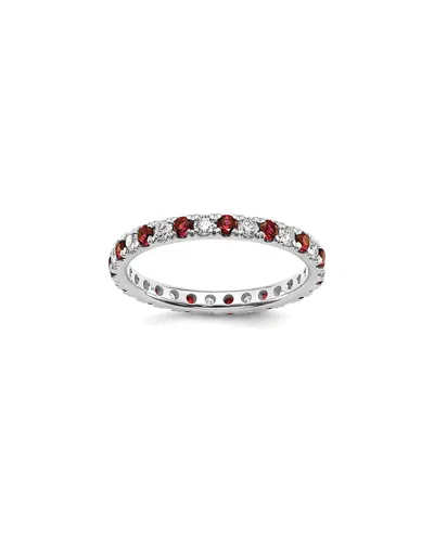 Lab Grown Gemstones 14k 1.20 Ct. Tw. Lab-grown Diamond & Lab-grown Ruby Eternity Ring In Silver