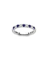 Lab Grown Gemstones 14k 1.75 Ct. Tw. Lab-grown Diamond & Lab-grown Blue Sapphire Eternity Ring In Silver