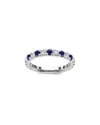 Lab Grown Gemstones 14k 1.75 Ct. Tw. Lab-grown Diamond & Lab-grown Blue Sapphire Eternity Ring In Silver