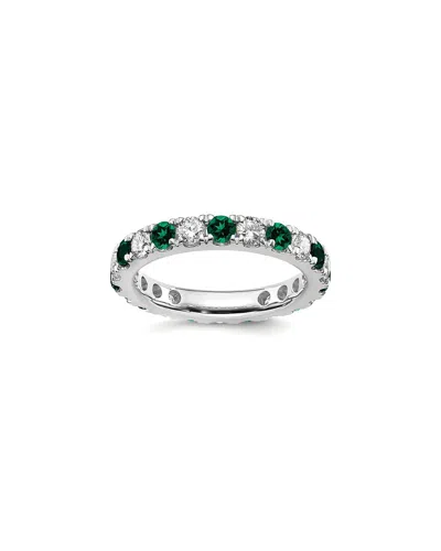 Lab Grown Gemstones 14k 2.50 Ct. Tw. Lab-grown Diamond & Lab-grown Emerald Eternity Ring In Silver