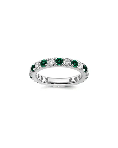 Lab Grown Gemstones 14k 2.65 Ct. Tw. Lab-grown Diamond & Lab-grown Emerald Eternity Ring In Silver