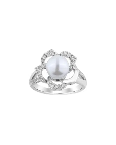 Lab Grown Gemstones Brilliant Bloom 14k 0.50 Ct. Tw. Lab-grown Diamond & 8mm Pearl Ring In Silver