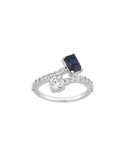 Lab Grown Gemstones Brilliant Bloom 14k 2.20 Ct. Tw. Lab-grown Diamond & Sapphire Ring In Silver