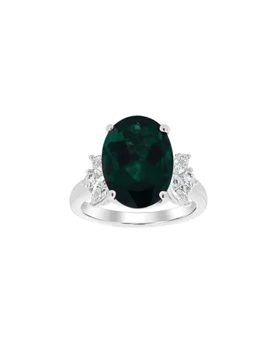 Lab Grown Gemstones Brilliant Bloom 14k 2.40 Ct. Tw. Lab-grown Diamond & Emerald Ring In Silver