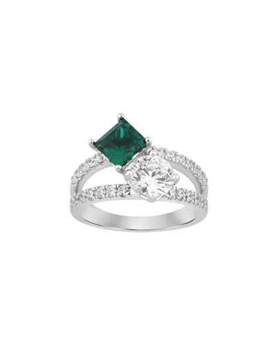 Lab Grown Gemstones Brilliant Bloom 14k 2.40 Ct. Tw. Lab-grown Diamond & Emerald Ring In Silver