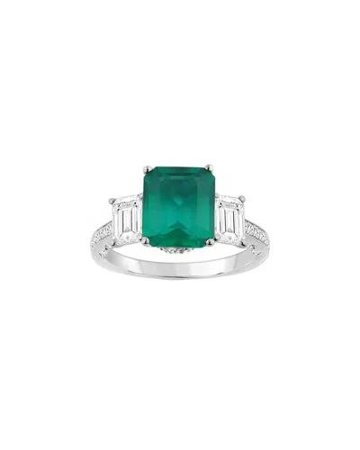 Lab Grown Gemstones Brilliant Bloom 14k 3.15 Ct. Tw. Lab-grown Diamond & Emerald Bridal Ring In Metallic