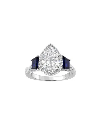 Lab Grown Gemstones Brilliant Bloom 14k 4.40 Ct. Tw. Lab-grown Diamond & Sapphire Bridal Ring In Silver