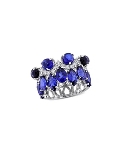 LAB GROWN GEMSTONES CREATED FOREVER 14K 9.24 CT. TW. LAB-GROWN DIAMOND & LAB-GROWN BLUE SAPPHIRE STATEMENT RING