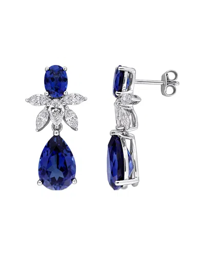 LAB GROWN GEMSTONES CREATED FOREVER 18K 11.52 CT. TW. LAB-GROWN DIAMOND & LAB-GROWN BLUE SAPPHIRE DROP EARRINGS