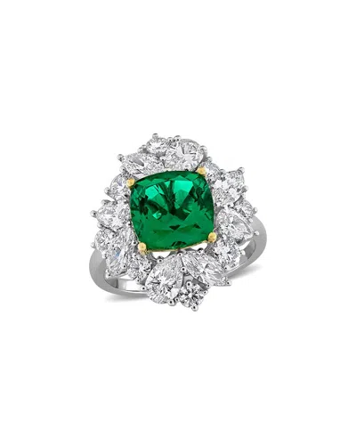 LAB GROWN GEMSTONES CREATED FOREVER 18K 4.89 CT. TW. LAB-GROWN DIAMOND & LAB-GROWN EMERALD CENTER DESIGN RING