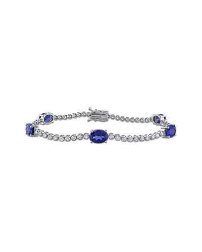 Lab Grown Gemstones Creative Forever 18k 6.13 Ct. Tw. Lab-grown Diamond & Lab-grown Blue Sapphire  Station Bracelet In Metallic
